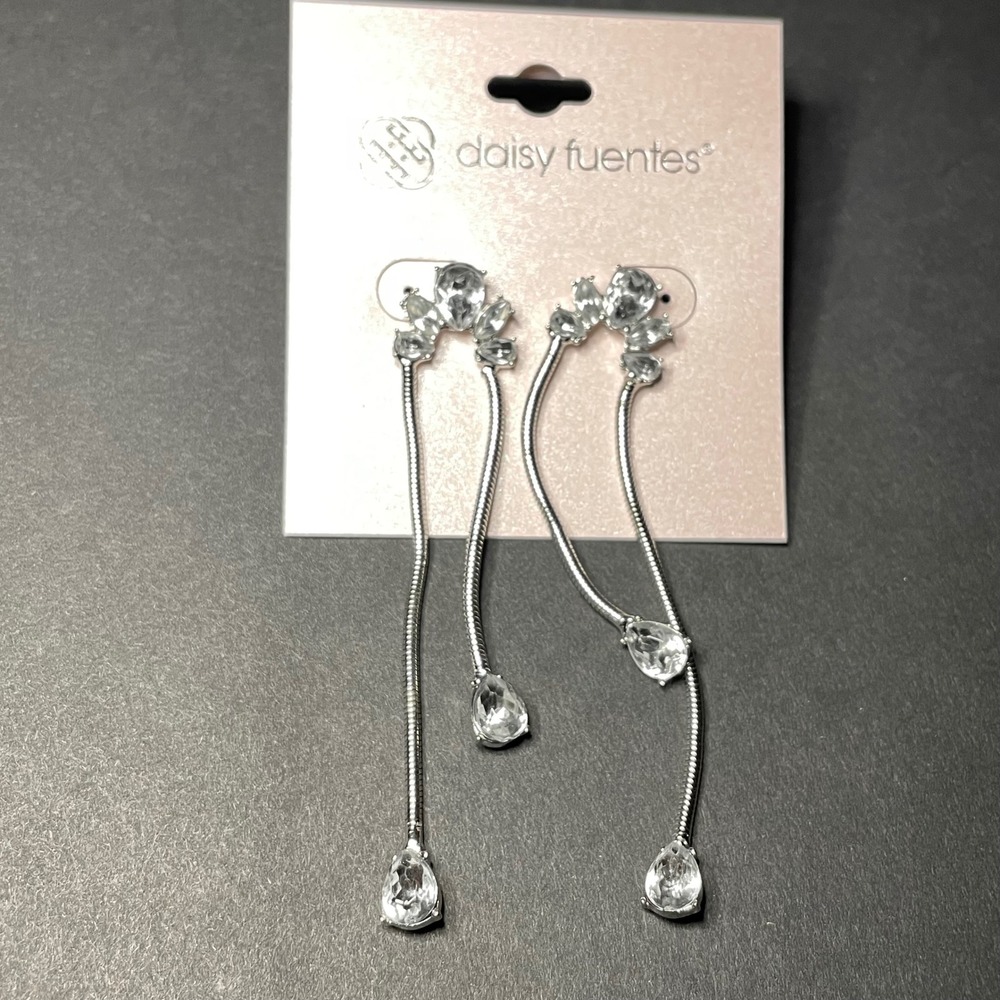 Daisy Fuentes Silver Tone Clear Crystal Multi Strand Snake Chain Drop Earrings